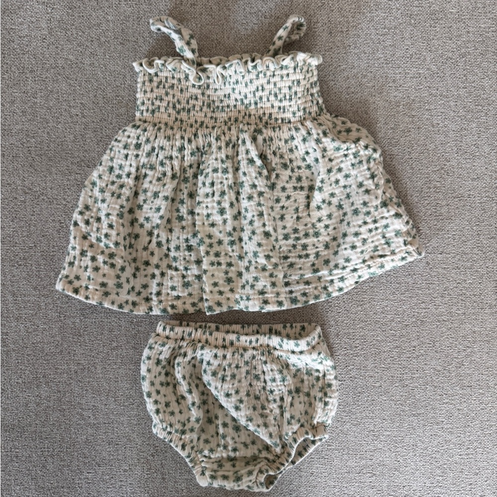 Angel Dear Green Floral Baby Dress Set